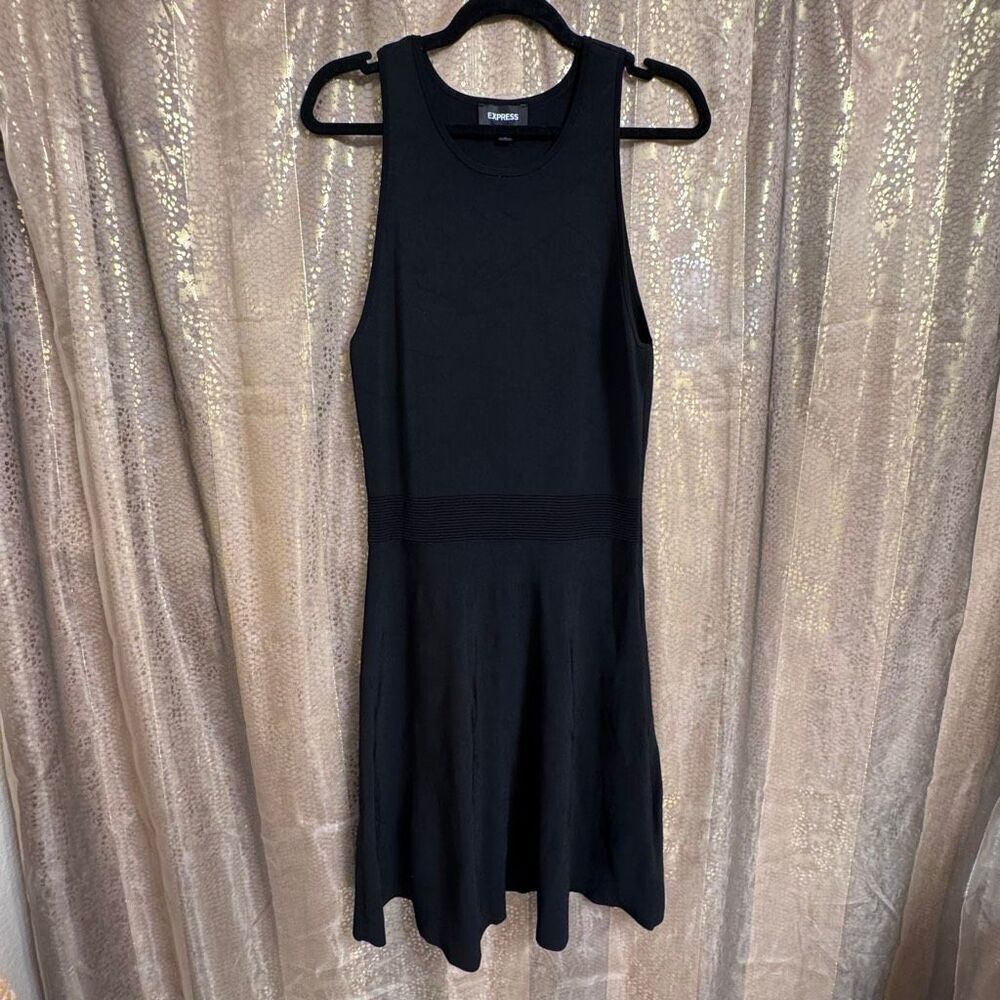 Express Black Nylon Spandex Fit & Flare Scoop Neck Dress Medium